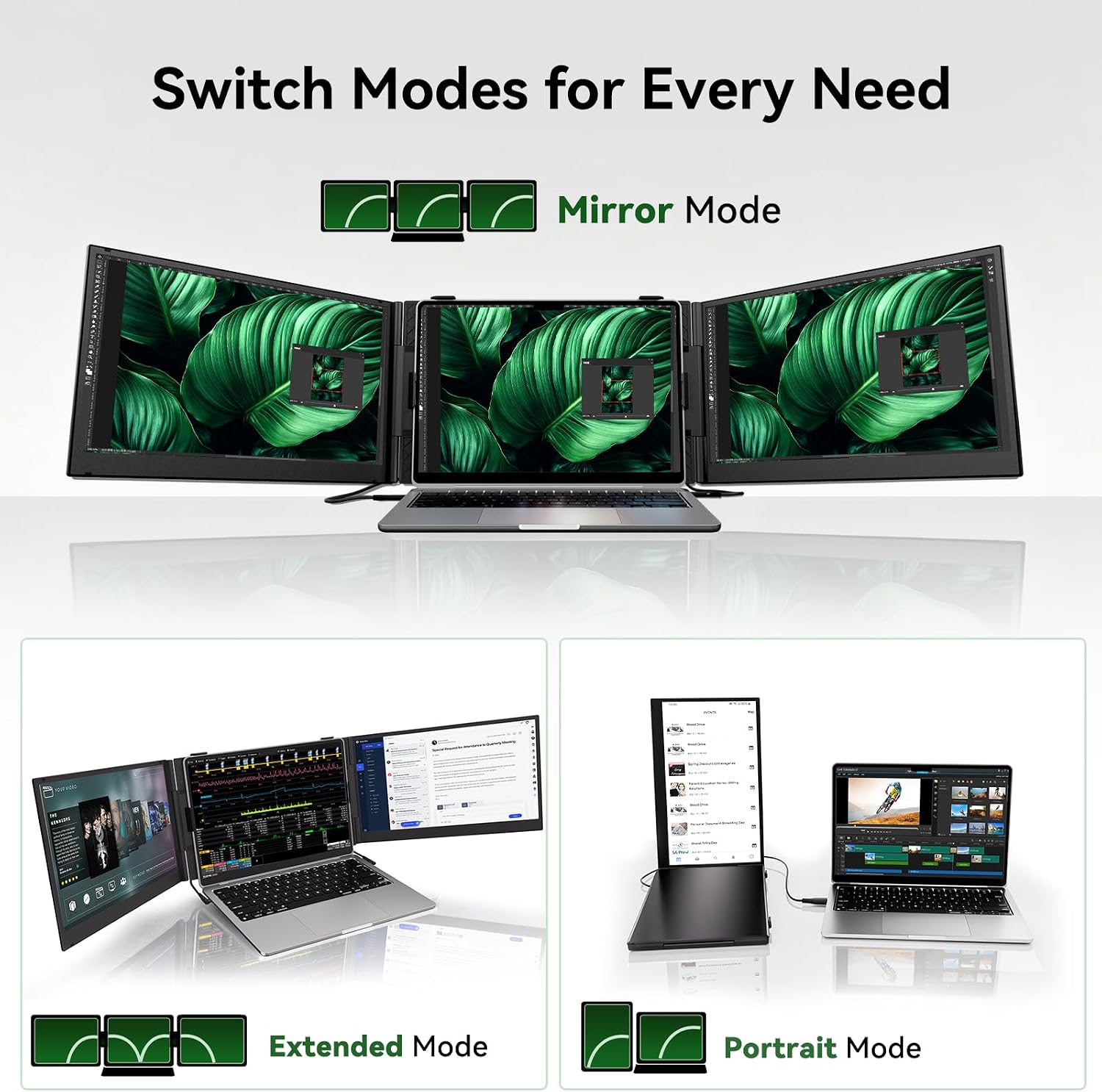 14' Triple Laptop Screen Extender, Ultra-Thin Lightweight FHD 1080P IPS Portable Monitor, Extended Dual Screen for Laptops 13-17.3' Compatible with Wins Mac Chrome Dex Phone Travel Work