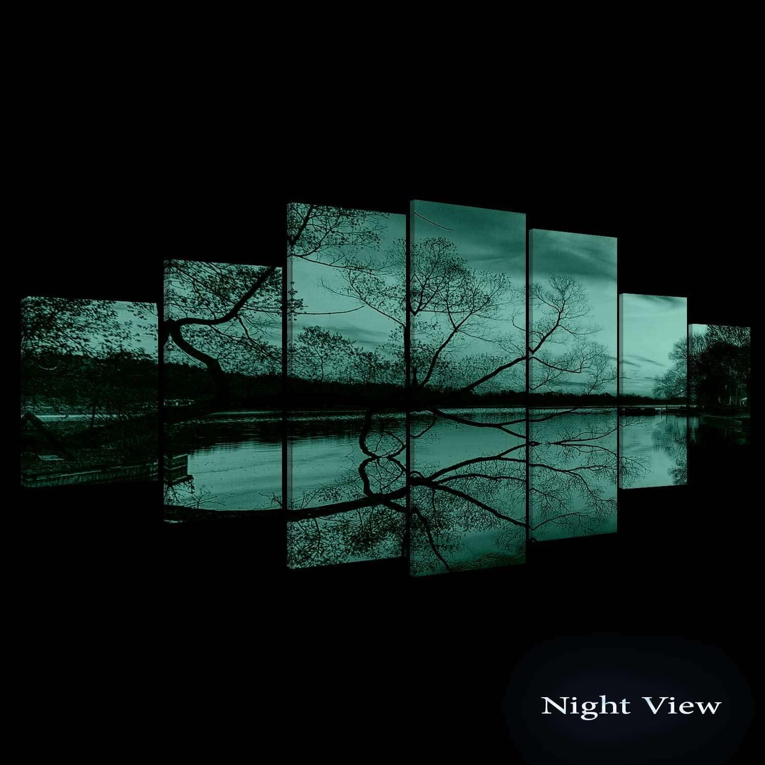 Startonight Huge Canvas Wall Art Gold Sunset On The Lake - Large Framed Set of 7 40' x 95'
