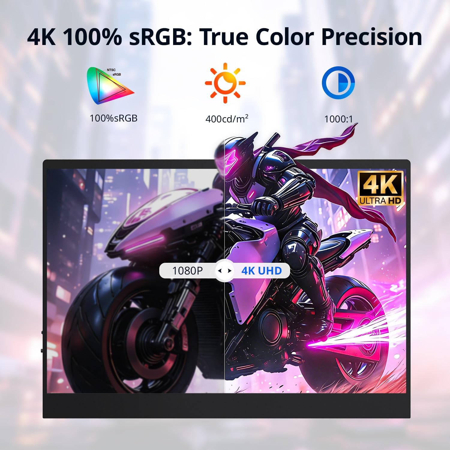 AYY 4k Portable Monitor Touchscreen, 13.4' 3840x2160 Second Screen 100% sRGB,400cd HDR USB C Ultra Slim IPS Laptop Monitor, for Mac Switch
