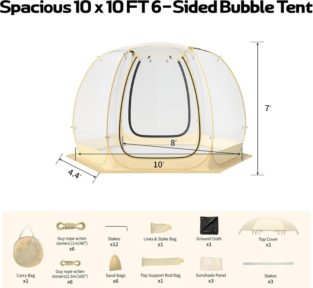 Lenotos Pop Up Bubble Tent, 10 x 10 FT Instant Igloo Tent Suitable for 4-6 People, Screen House for Patios, Cold