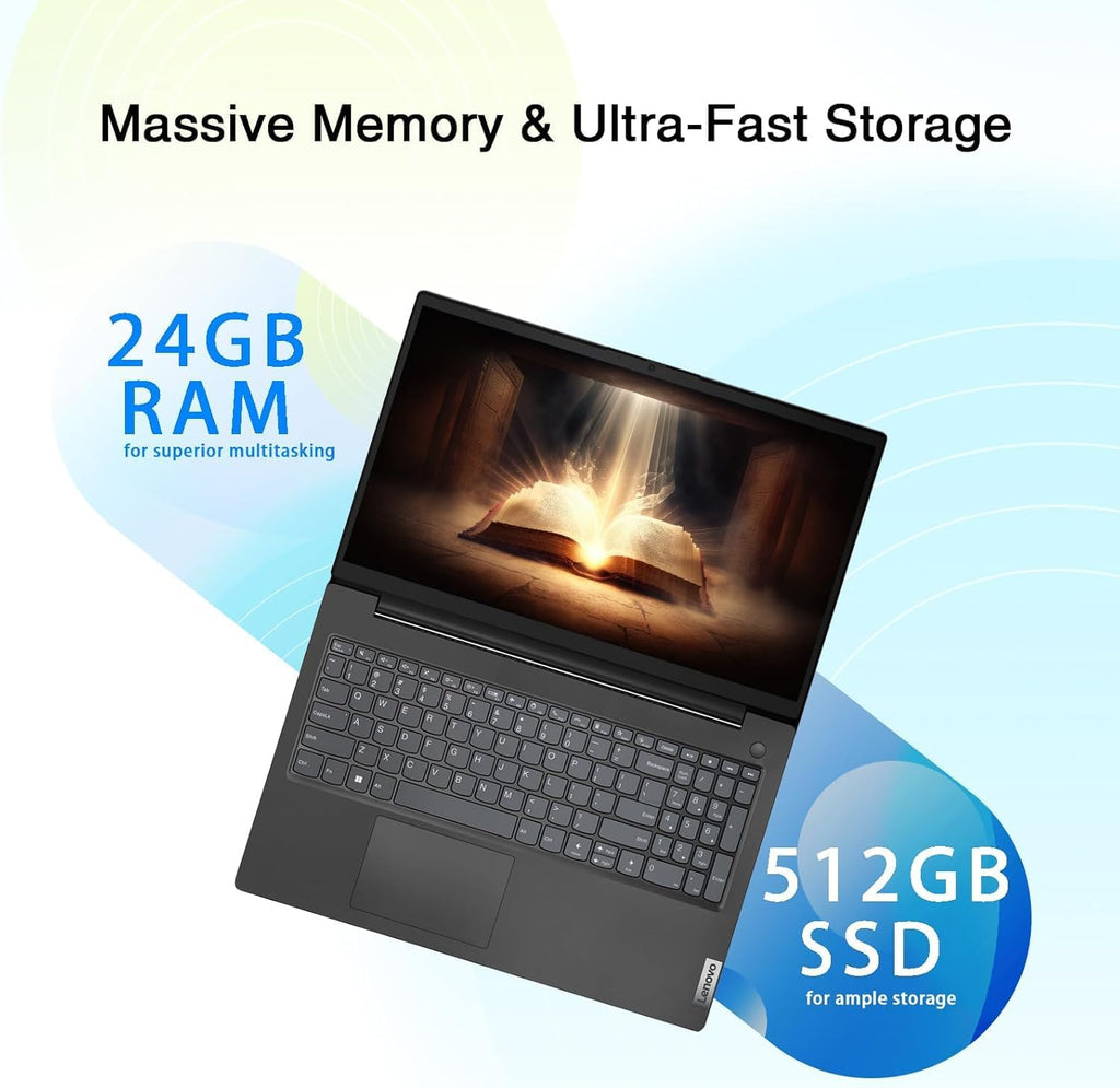 Lenovo V15 Business Laptop | 2025/2026 Edition | Intel Pentium 4-Core Series Processor | 15.6 FHD Screen (1920 x 1080) | 24GB RAM | 512GB PCIe SSD | WiFi-6 | Ethernet RJ-45 | Windows 11 Pro