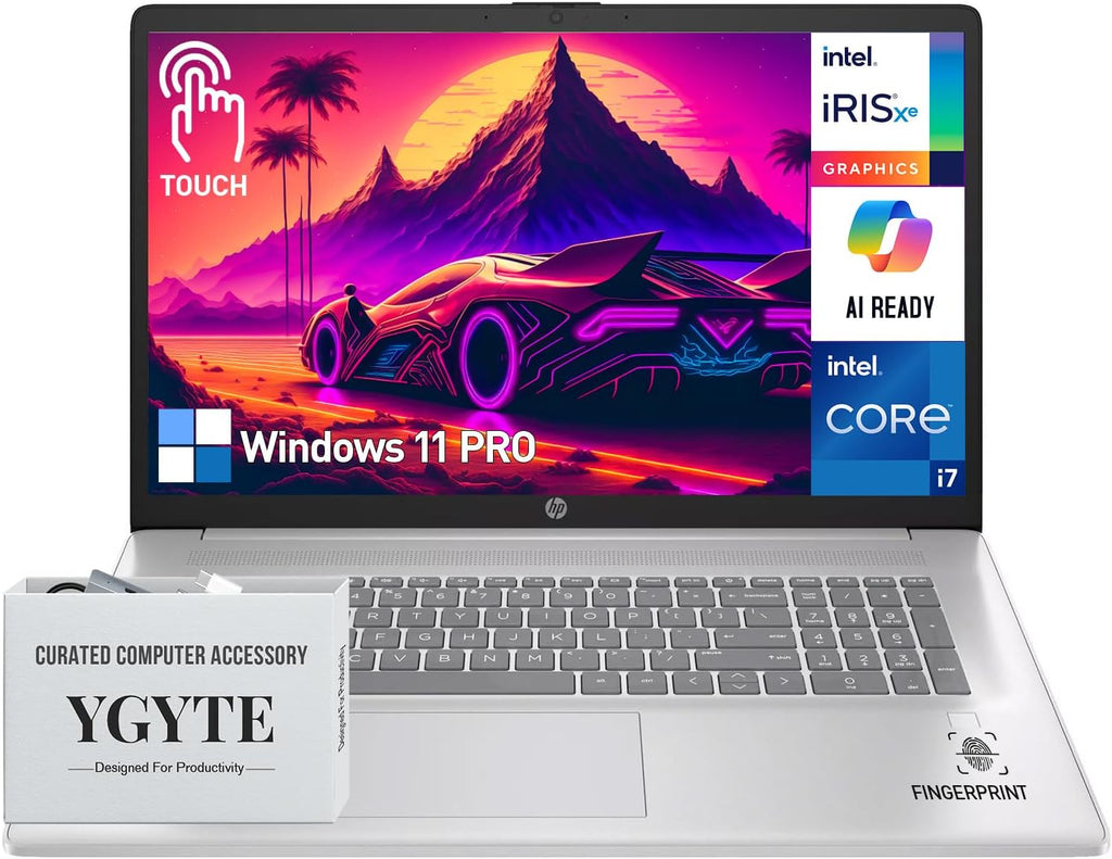 HP 17 Inch Laptop Touchscreen Computer, 17.3' HD+ Touch Screen Business Laptop PC, Intel Core i7,Windows 11 Pro, Backlit 10-Key, Fingerprint, 16GB RAM 512GB SSD