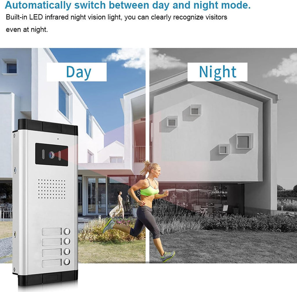 Wired Video Apartment Intercom System,2/3/4/5/6/8/10/12 Units Family 7 inch Monitor Video Door Phone Kit,Indoor Outdoor Video Doorbell,2 Way Audio for Home (1 Doorbell + 4 Monitor)