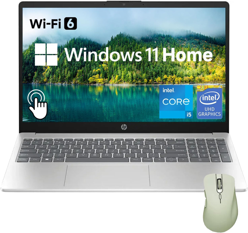 HP 15.6' HD Touchscreen Laptop, Intel Core i5-1235U, 16GB RAM, 512GB PCIe SSD, Webcam, HDMI, Numeric Keypad, Wi-Fi 6, Windows 11 Home, Silver, Bundle with Thunderobot ML101 Wireless Mouse