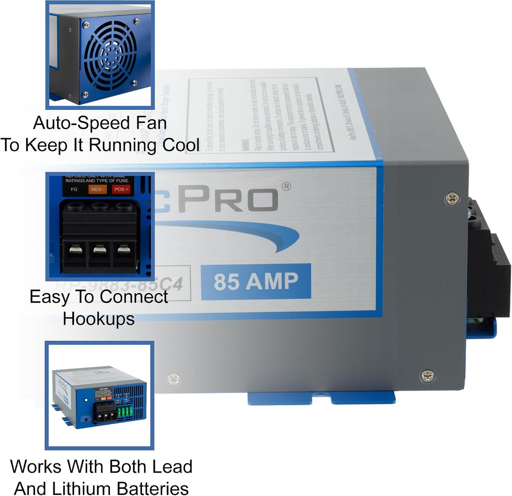RecPro RV Converter 85 Amp | RV Power Converter & Battery Charger | 4 Stage Smart Charging | 120VAC to 12VDC | 13V to 16.5V Operating Range