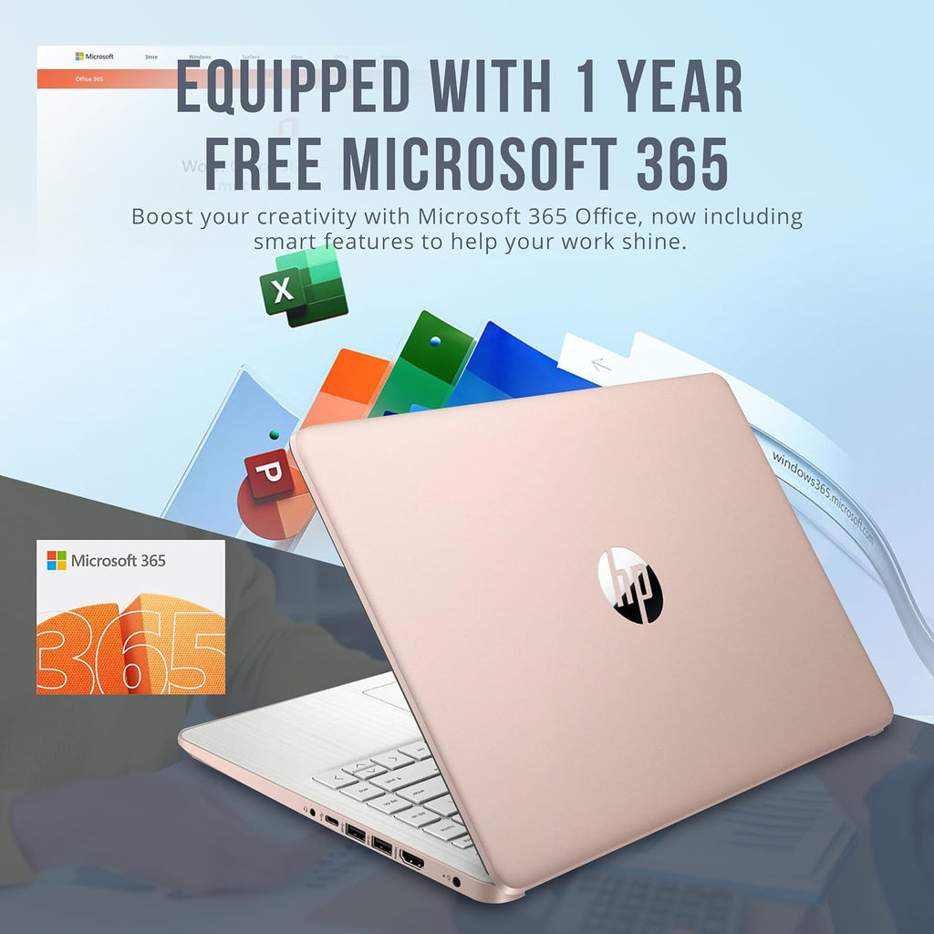 HP Stream 14' HD BrightView Laptop, Intel Processor N150, 8GB RAM, 128GB eMMC, Intel UHD Graphics, 720p Camera, Wi-Fi, 1 Year Office 365, Win 11 S, Gold