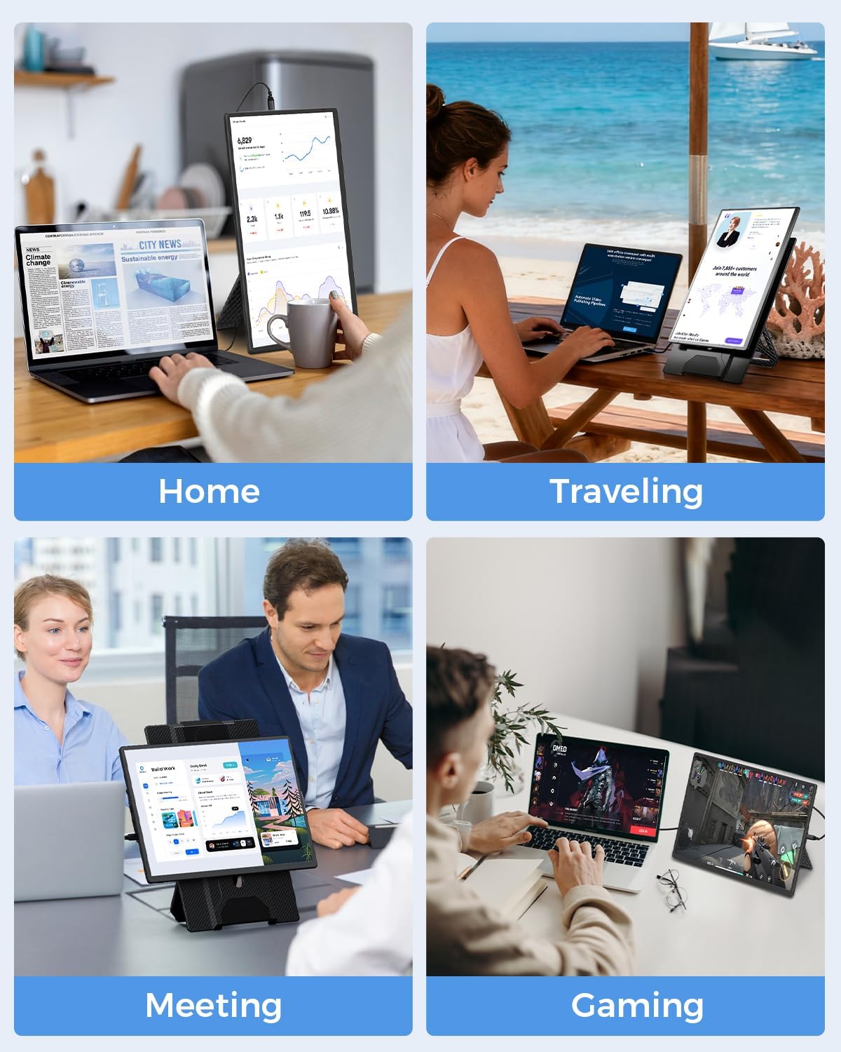 Cevaton Laptop Screen Extender, 16.1' FHD 1200P Portable Monitor for Laptop with Magnetic Detachable Stand, 360° Rotatable Borderless Screen, Plug & Play, Compatible with Windows Mac