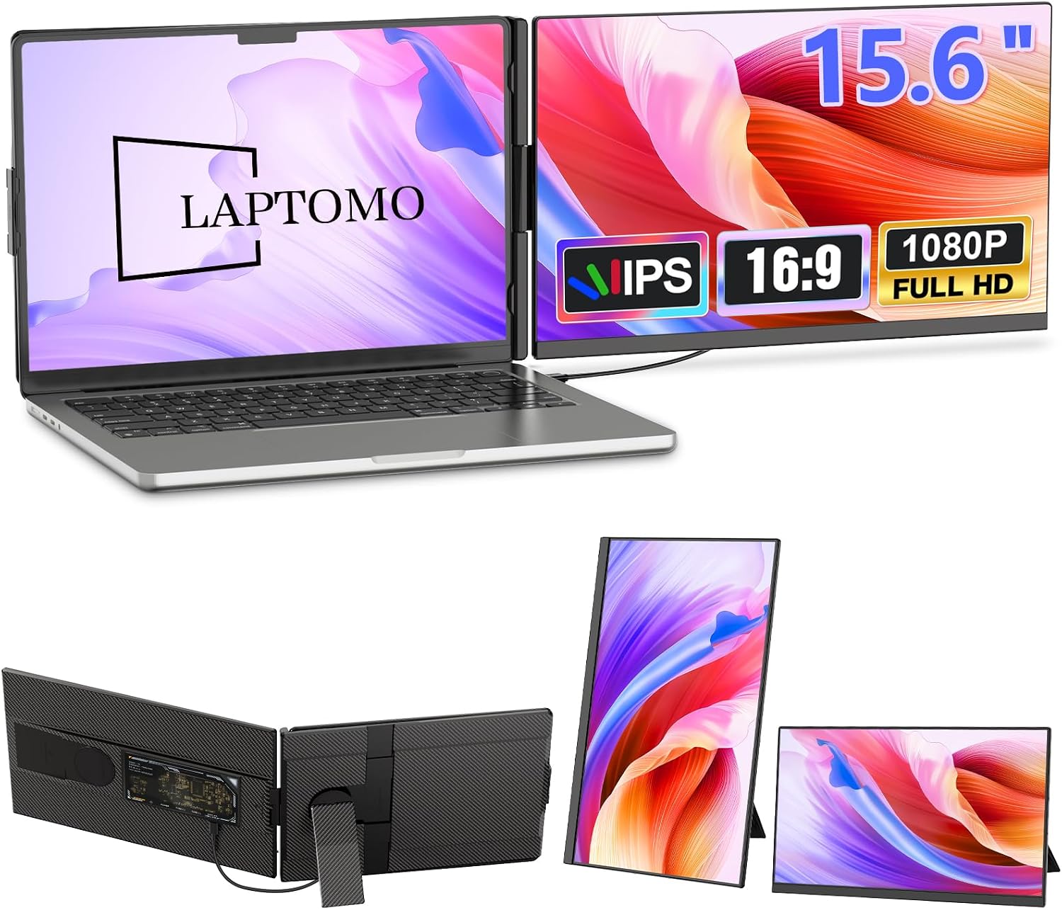 Laptop Screen Extender 15.6', 120% sRGB 1080P FHD Laptop Monitor Extender, Dual Screen for 13-17' Laotop, Plug and Play Portable Monitor with Windows/Mac/Android/Chrome/PS5
