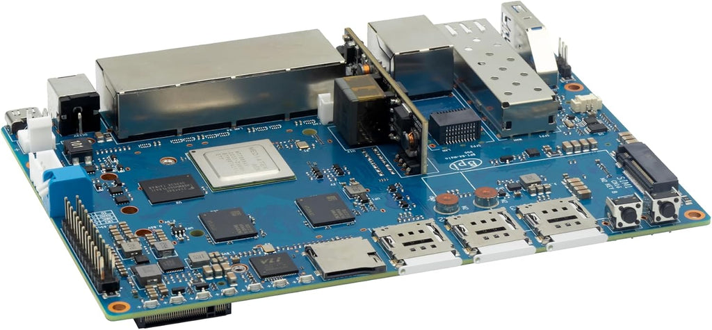 Banana Pi BPI-R4 WiFi 7 Wireless Dual-Band WiFi Router Board OpenWRT, with MediaTek MT7988A (Filogic 880) SoC, Support 2X 10GbE SFP and 4X GbE Gigabit Ethernet for NAS Smart Home Gateway (POE SET2)