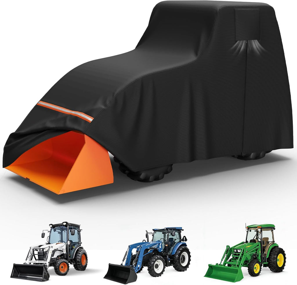STARTWO Full Tractor Cover Waterproof Heavy Duty, Universal Fits Most Compact Utility Tractors with Cabin, UV Protection, Dustproof, with Air Vents & Reflective Strips,150 L x 75 W x 110 H in