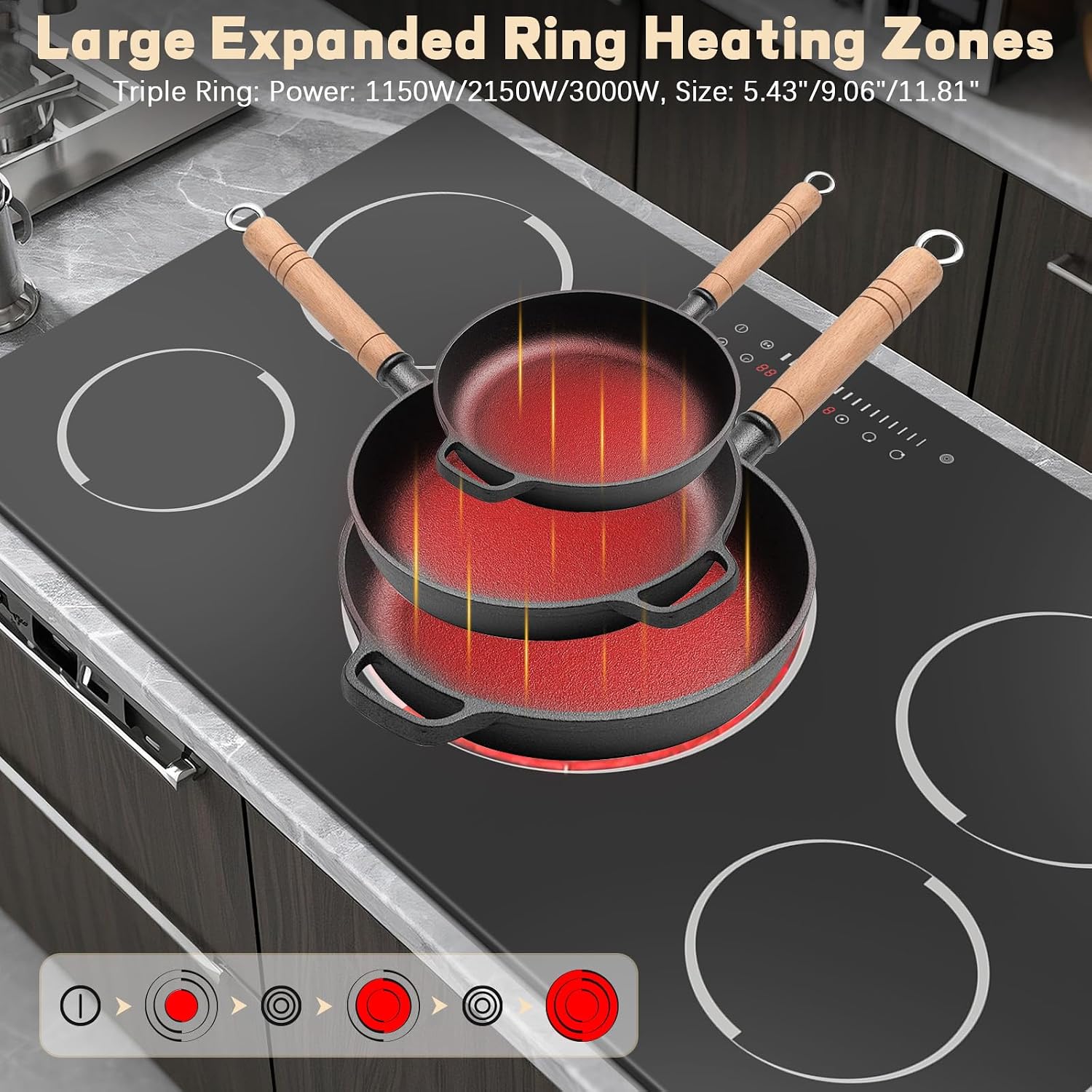 Electric Cooktop 36 Inch - 9200W High Power 5 Burners Electric Stovetop, Built-in 36 Inches Ceramic Burner Knob and Touch, Timer, Safety Lock, Expandable Ring, 220-240V Hard Wired (No Plug)