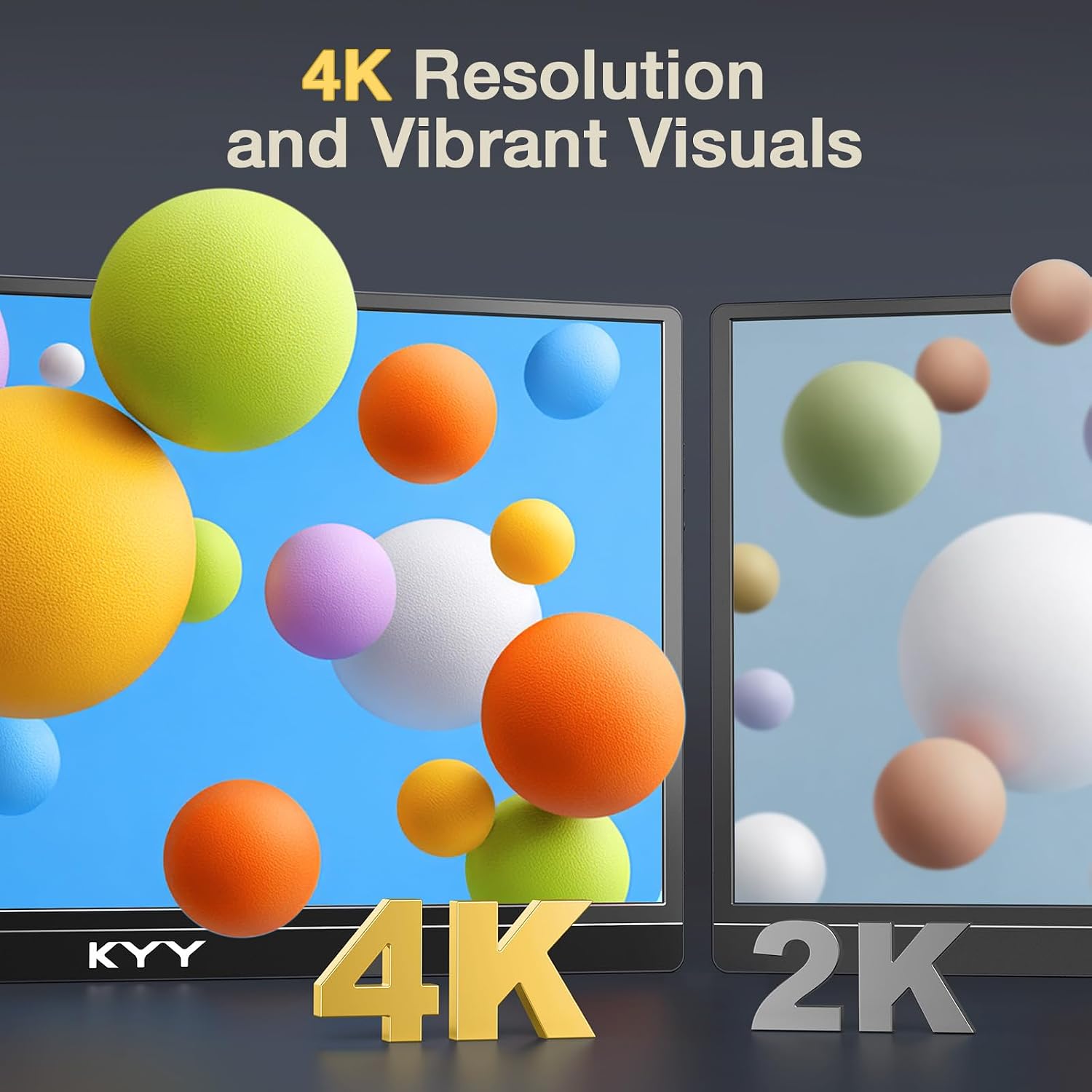 KYY 4K Portable Monitor – 15.6' UHD IPS Travel Display, Slim & Lightweight Design, HDMI & USB-C Inputs, Perfect for PS5, Xbox, Switch, Laptops, Phones, and On-the-Go Professionals, K5