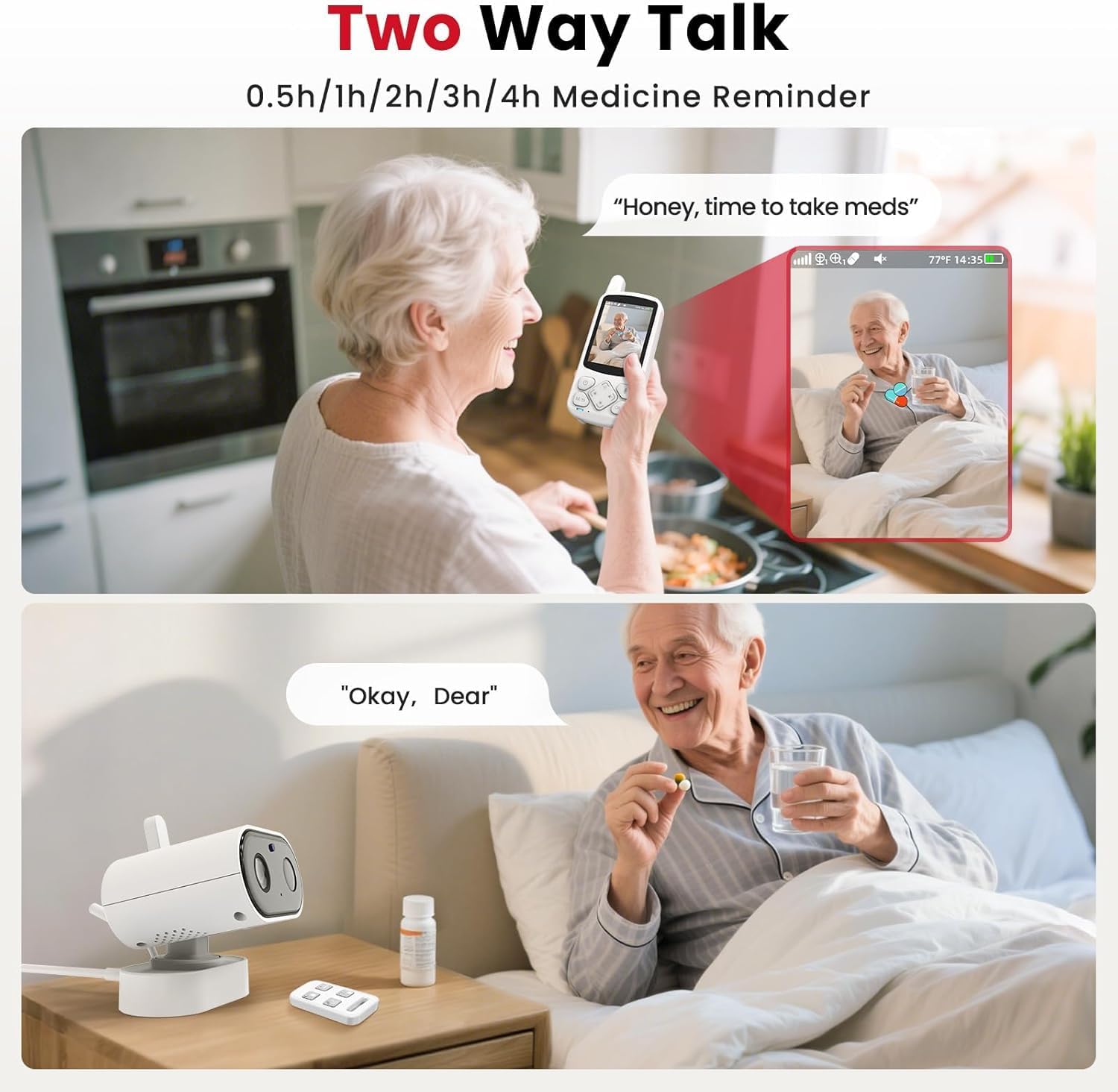 CallToU Elderly Monitor with Camera and Audio, 2-Way Talk Baby Monitors for Elderly No Wi-Fi Video Monitor for Elderly,Call Button Nursing Home Use | for Seniors, Dementia Patients 2 Camera