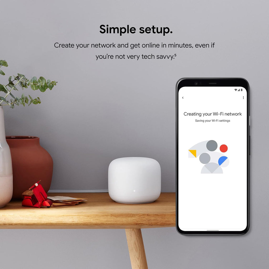 Google 2022 Nest WiFi Router and 2 Points - Mesh Router for Wireless Internet - Wi-Fi Extender with Smart Speaker - Works with Nest WiFi and Google WiFi Home Wi-Fi Systems - Snow (Renewed)
