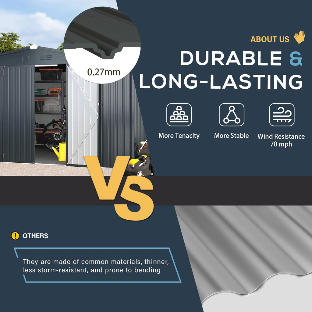 U-MAX 12x10 Storage Shed, Large Metal Outdoor Garden Sheds & Outdoor Storage Clearance, 10x12 Tool Shed Outdoor Storage Lockable for Backyard Outside Use in Dark Grey