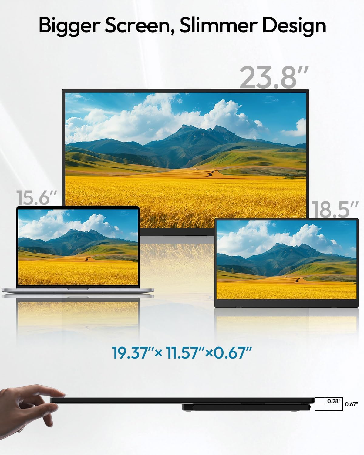 MESWAO 24 Inch Portable Monitor 120Hz FHD IPS Laptop Screen Extender, Large Travel Monitor with NO-Tipping 180° Stand & VESA, HDMI USB-C Second Screen for MacBook PC Home Office Gaming