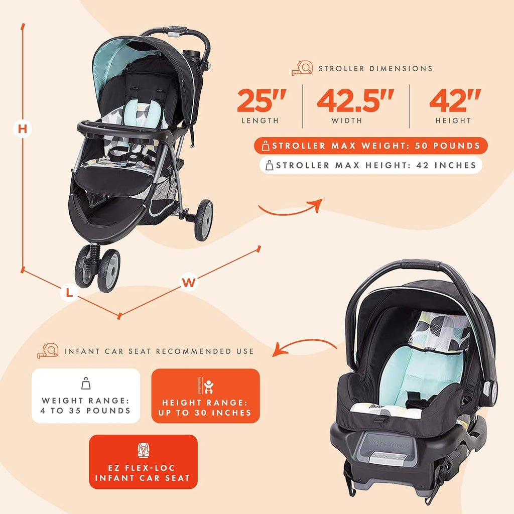 Baby Trend EZ Ride 35 Travel System, Stroller and Infant Car Seat Combo, Doodle Dots - Lightweight and Foldable Compact Design with One Hand Fold and Adjustable Handle