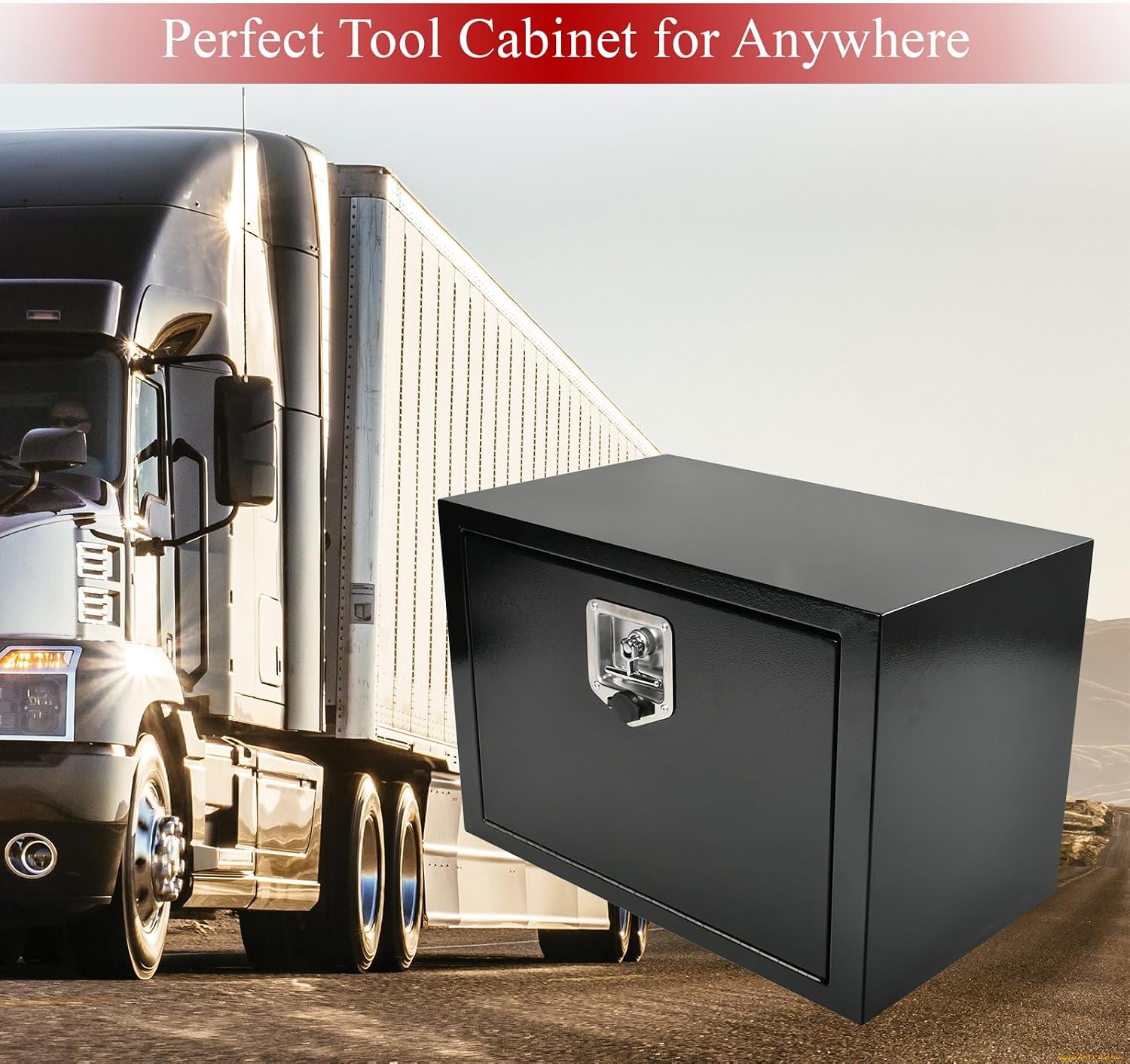24'' Inch Steel Underbody Truck Tool Box & T-Handle Latch Heavy Duty for Trucks Trailers RV ATV Pickup Trucks Flatbeds Organization Storage Job Tool Chest -24'(L) x 14'(W) x 16'(H) Black