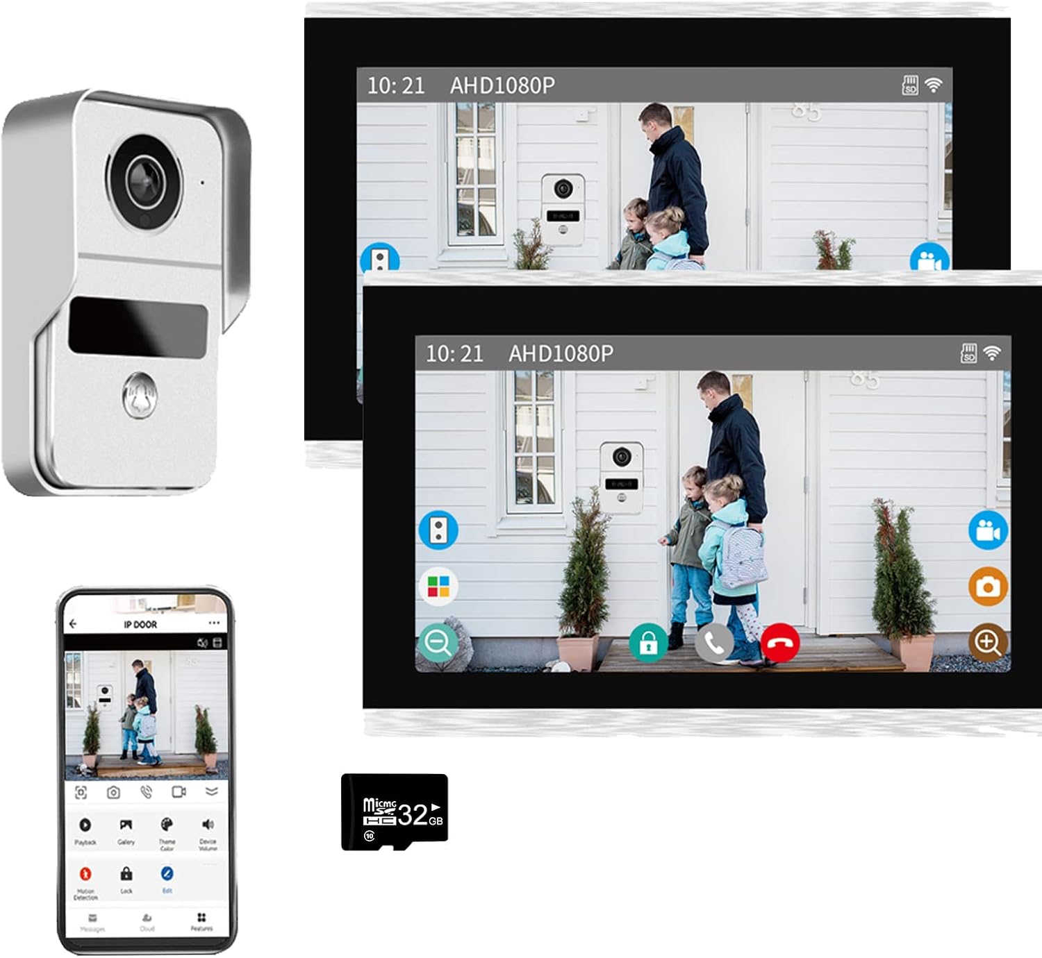 Wireless Video Doorbell Intercom with 2PC 10 inch Touch Monitor System(Wired),1080P Video Entry Doorphone Door Camera,TUYA WiFi Smart Home Video Intercom Door Phone Kits for Villa Apartment