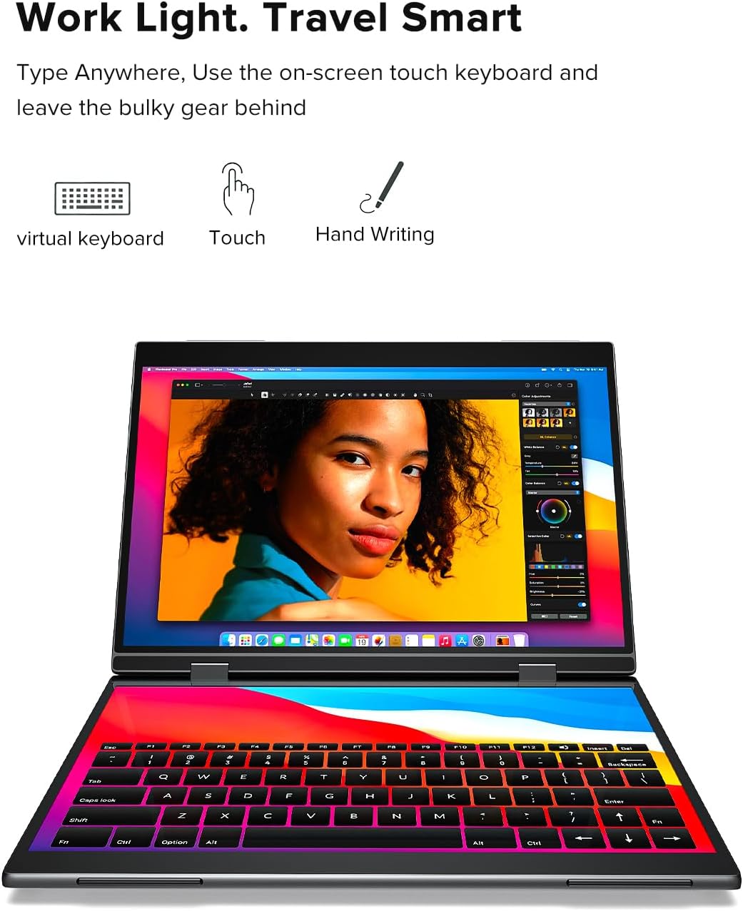 UPERFECT Delta Pro Touch Portable Monitor, 16' 2K Laptop Screen Extender, Touchscreen Dual Monitor with Stylus, First Pressure-Sensitive Touch Display, Stacked Folding Vertical Dual Screen with Stand
