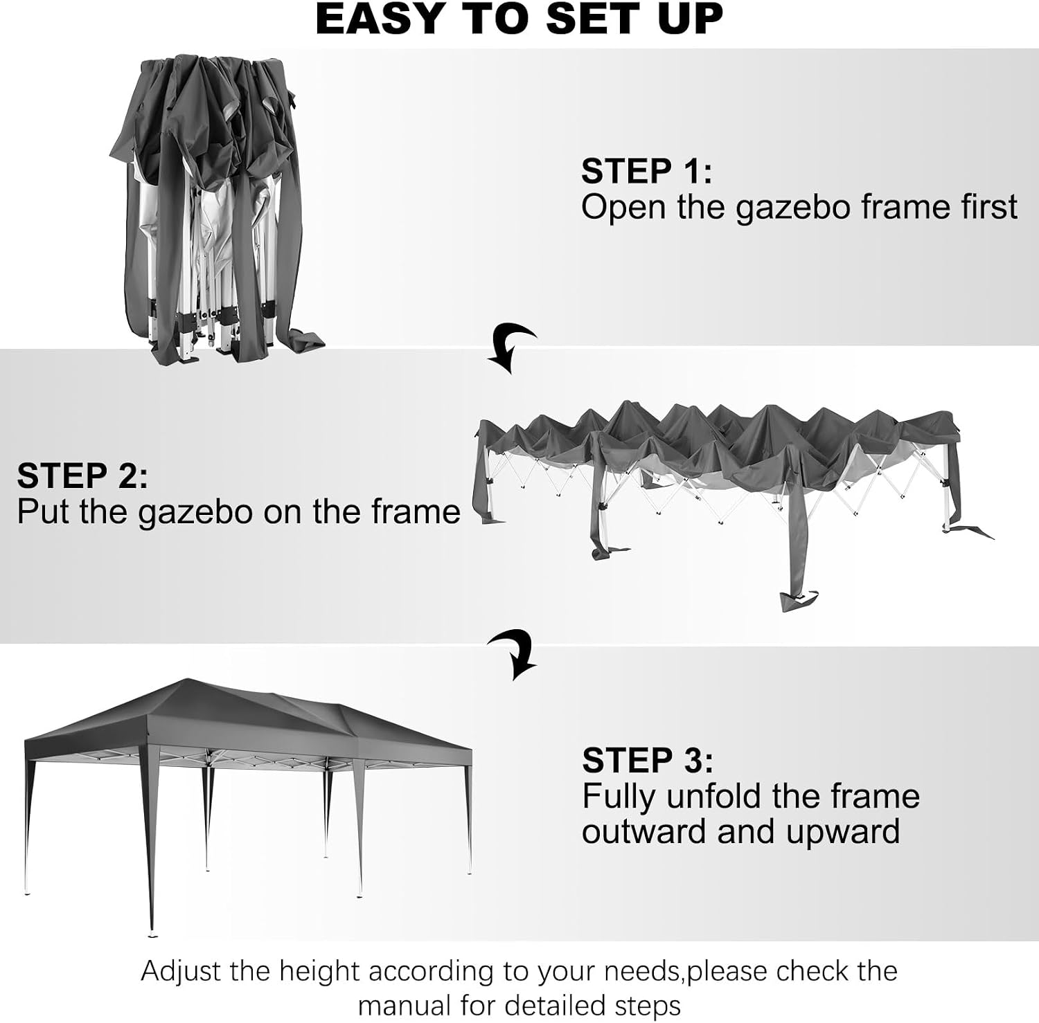 COBIZI 10x20 Pop Up Canopy Tent Party Tents for Parties Weddings Backyard Waterproof Outdoor Commercial Instant Canopy Event Tent with Stakes, Ropes,Sandbags, Gray