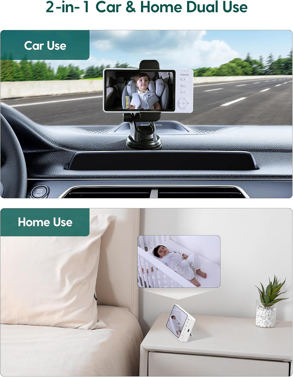 BABELIO Wireless Baby Car Camera with Night Vision, 5' 1080P HD Clear View, 150° Wide-Angle Lens, 360° Rotatable, Easy Install, Black Monitor