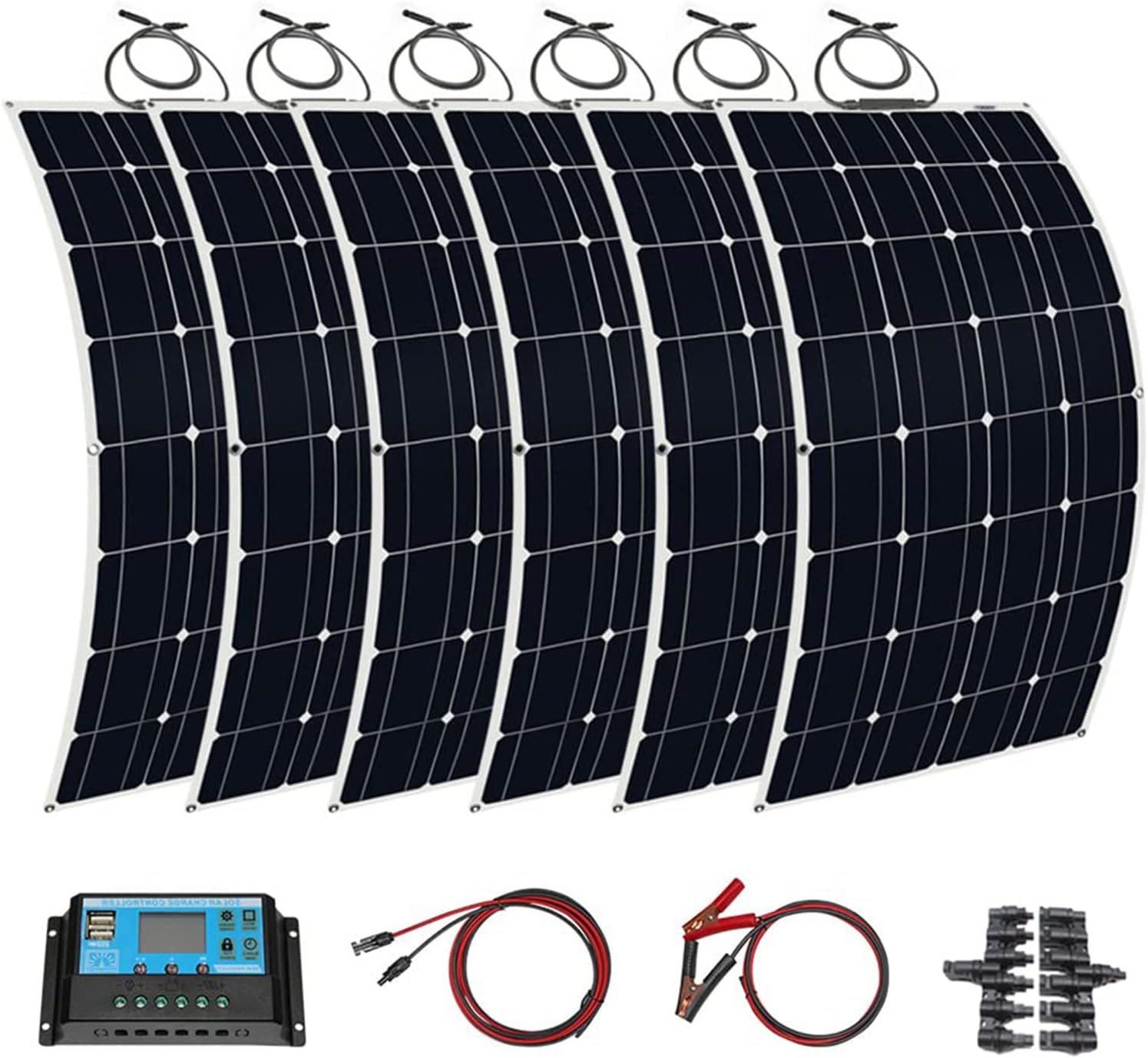 Flexible Solar Panel 1200W / 1800W Solar Systems kit Photovoltaic Module Cell Monocrystalline Bendable 18Volt Solar Battery Charger 40A Controller for Off-Grid Home RV Caravan Boat,6x300W