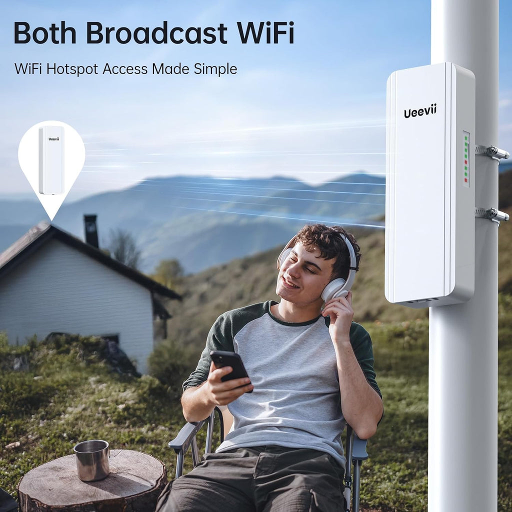 UeeVii 2.4G & 5G Dual Band Wireless Bridge, IP65 Outdoor Point to Point WiFi Bridge CPE5824 with 2 1000Mbps RJ45 Port,16dBi High-Gain Antenna, 5KM Long Range, 24V PoE Power, for Barn Shop Garage