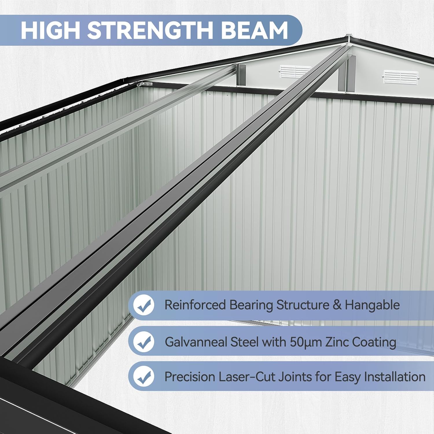 8x6 Galvanized Metal Shed with 15mm Moisture-Proof Floor – Heavy Duty Outdoor Storage Shed, Double Doors & Sloped Roof, Ventilation Design for Bike, Generator, Garden Tools (8x6 with Floor)