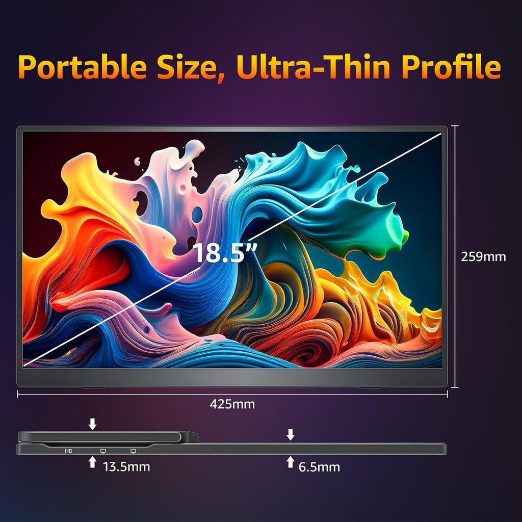 cocopar Portable Monitor IPS Travel Monitor with USB-C HDMI Portable Screen for Laptop MacBook Surface PC PS4/5 External Display with Kickstand, VESA Mountable, 18.5 Inch