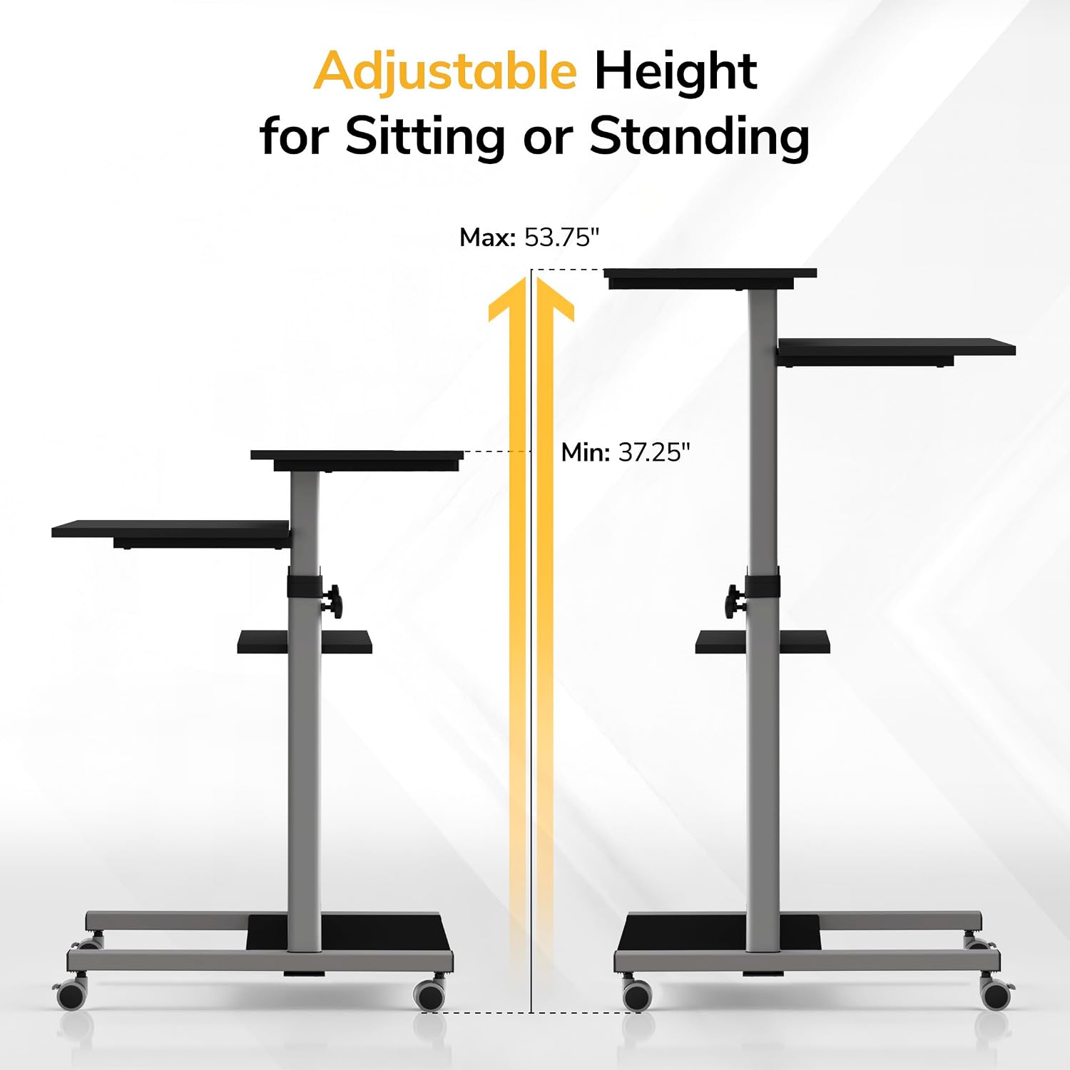 Mount-It! Mobile Computer Cart with Monitor Mount for Screen up to 32', Portable Desk on Wheels, Rolling Laptop Stand Teachers, Office, Classroom, Rise up to 53', Projector, Podium, Keyboard Tray
