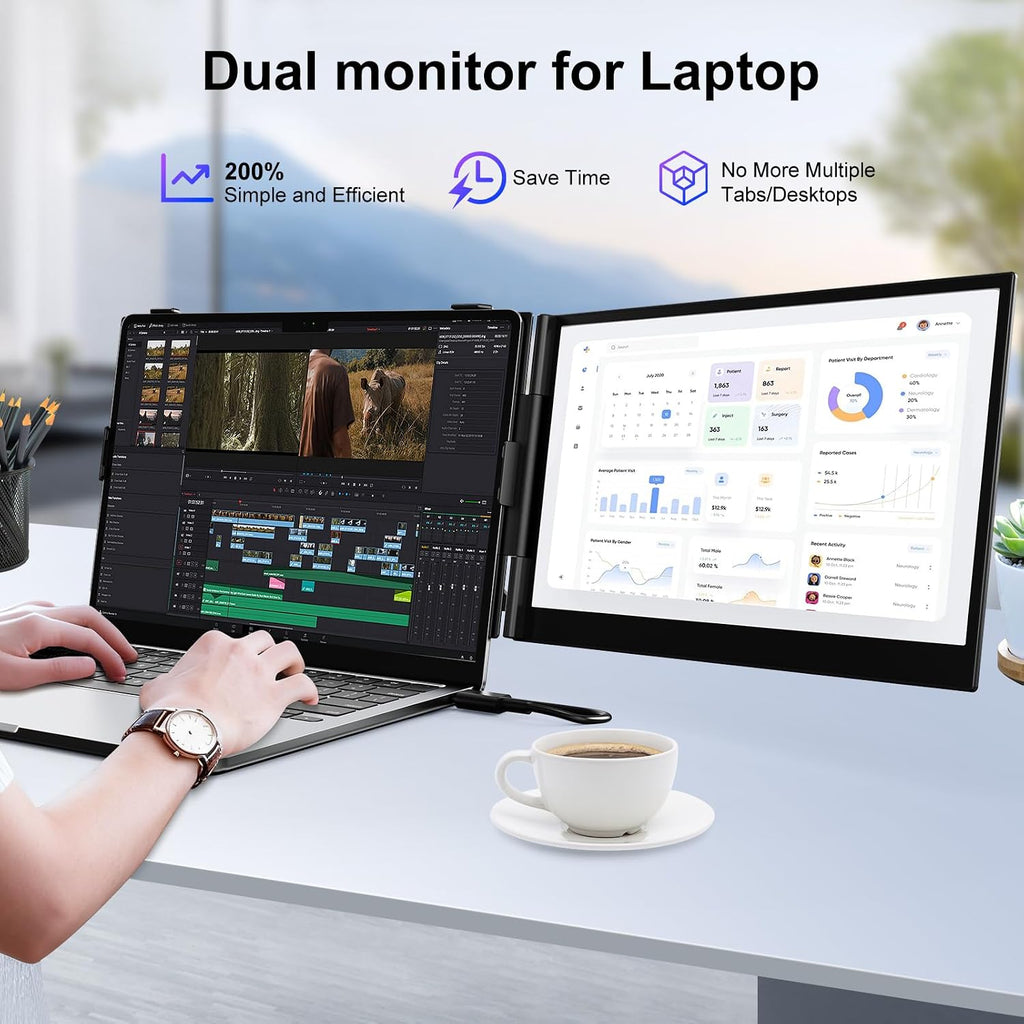 Laptop Screen Extender,14' FHD 1080P IPS Portable Monitor for Laptop,Ultra-Thin 0.17' & 1.3lbs Lightweight,Plug & Play Dual Screen for 13-17.3' Laptops,Compatible with Wins/Mac/Android/Switch/Chrome