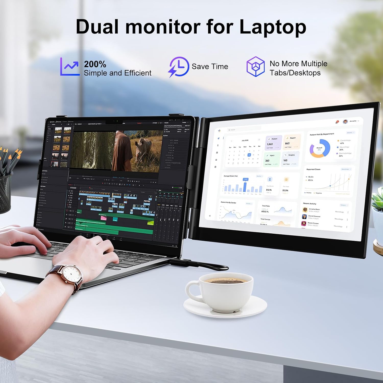 Laptop Screen Extender,14' FHD 1080P IPS Portable Monitor for Laptop,Ultra-Thin 0.17' & 1.3lbs Lightweight,Plug & Play Dual Screen for 13-17.3' Laptops,Compatible with Wins/Mac/Android/Switch/Chrome