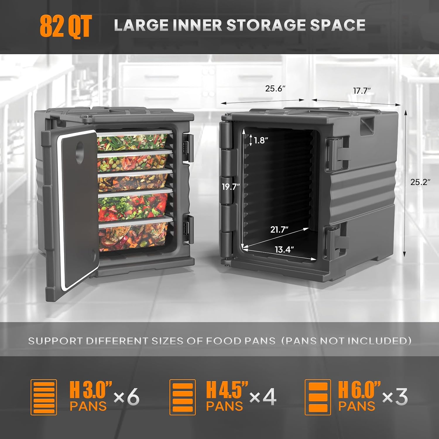 ROVSUN Hot Box Food Warmer 82 QT, Insulated Food Pan Carrier for 5 Full-Size Pan w/Wheels Double Buckles and Handles, Stackable Hot Boxes for Catering Restaurant Canteen Family Party