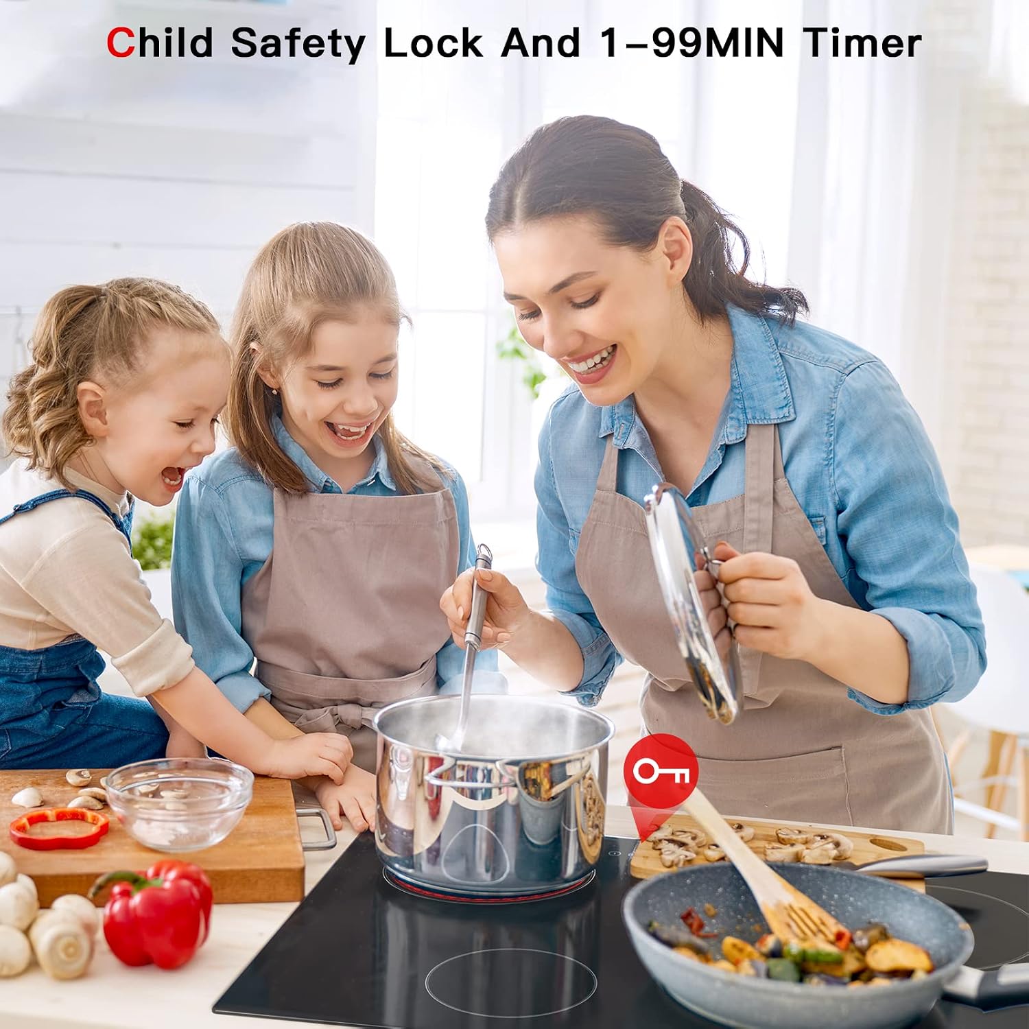 Electric Cooktop 30 inch Ceramic Stove 4 Burners 6700W Built-in Stove Top Electric Hot Plate Satin Glass cooktop in Black Touch Sensor Control/Timer/Child Safety Lock/9 Power Levelsr/220-240V