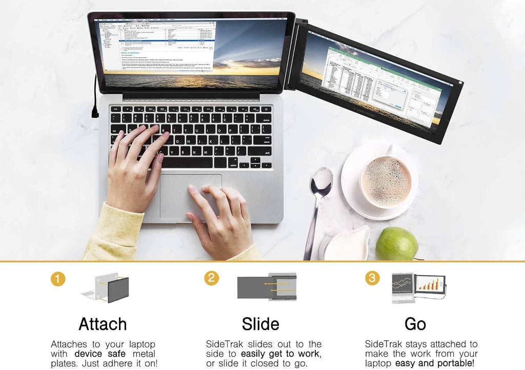 SideTrak Slide Portable Monitor for Laptop 12.5' FHD 1080P IPS Attachable Laptop Screen | Efficient USB Power | Compatible with Mac & Chrome 13' -17' Laptops (Patent Pending) | Black
