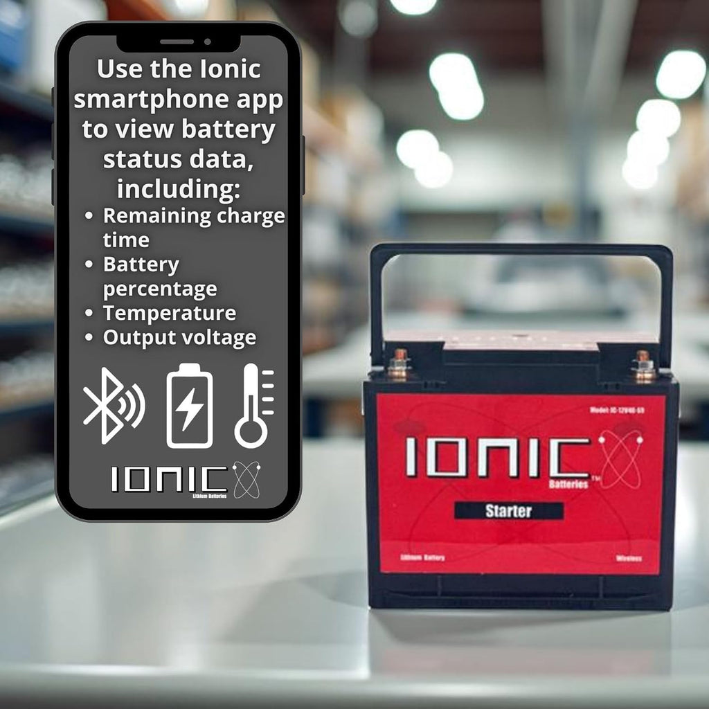 Ionic Lithium 12V 1400CA Marine Battery - Lightweight, Fast Charging LiFePO4 Battery with Bluetooth - IC-12V40-S9