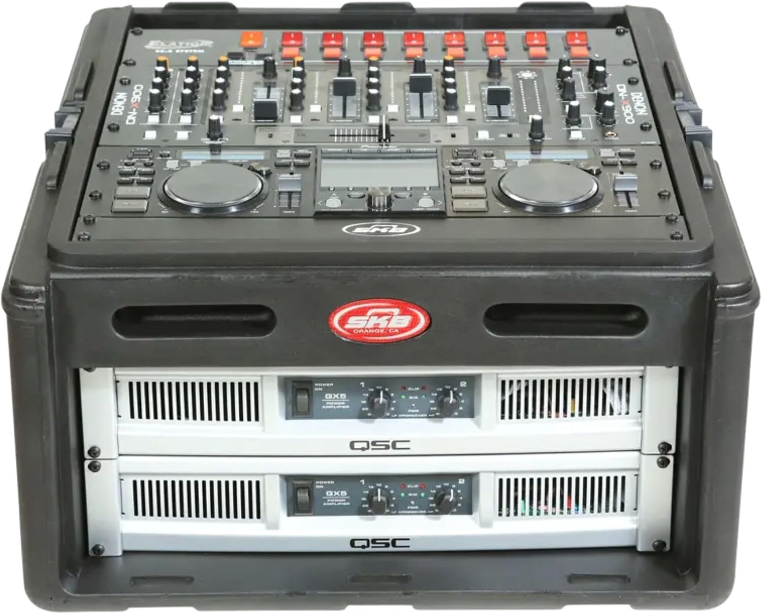 SKB Roto Rack/Mixer Console, 10U Slanted Rackmount on top, 4U Rackmount in Front with Steel Threaded Rails, Hard Lid and Doors and Side Access Ports