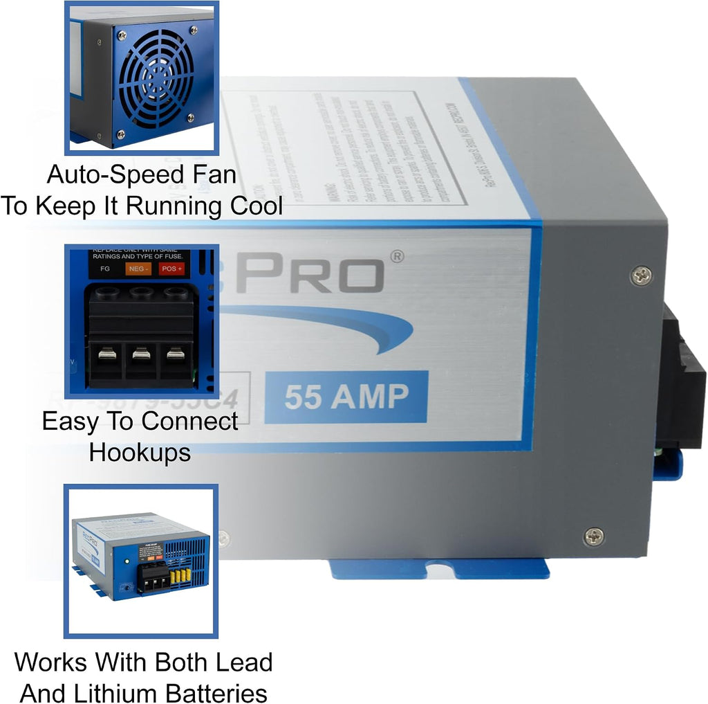 RecPro RV Converter 55 Amp | RV Power Converter & Battery Charger | 4 Stage Smart Charging | 120VAC to 12VDC | 13V to 16.5V Operating Range
