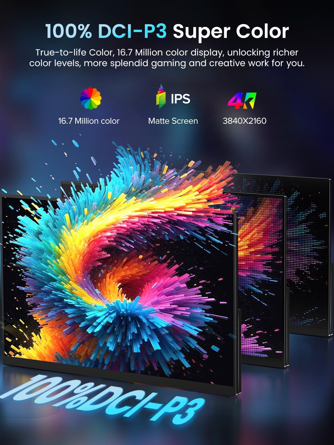 Newsoul 4K QLED Portable Monitor 120Hz Gaming Monitor, 100% DCI-P3 | 2000:1 Contrast | Fast IPS 0.1ms, Built-in Stand | VESA | Speaker, USB-C HDMI Portable Screen for Laptop, Phone, Game Console