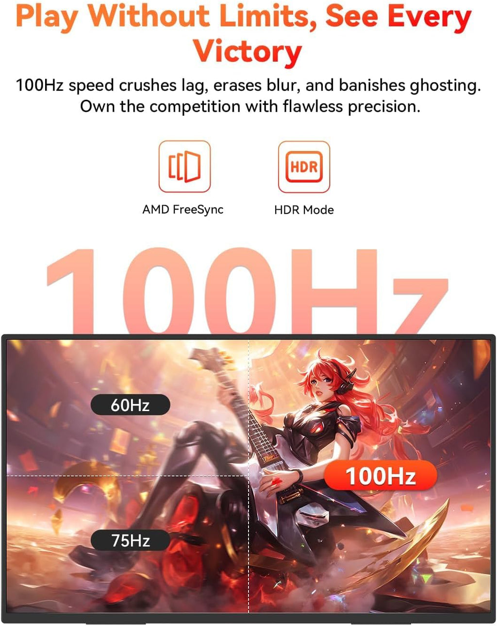 HotYeah 23.8' 100Hz Portable Monitor, 1080P FHD 100% sRGB IPS USB-C HDMI Large External Monitor, Home Gaming 2nd Screen w/180° Adjustable Kickstand for MacBook, Laptop, PC, Phone, Tablet, Switch, PS5