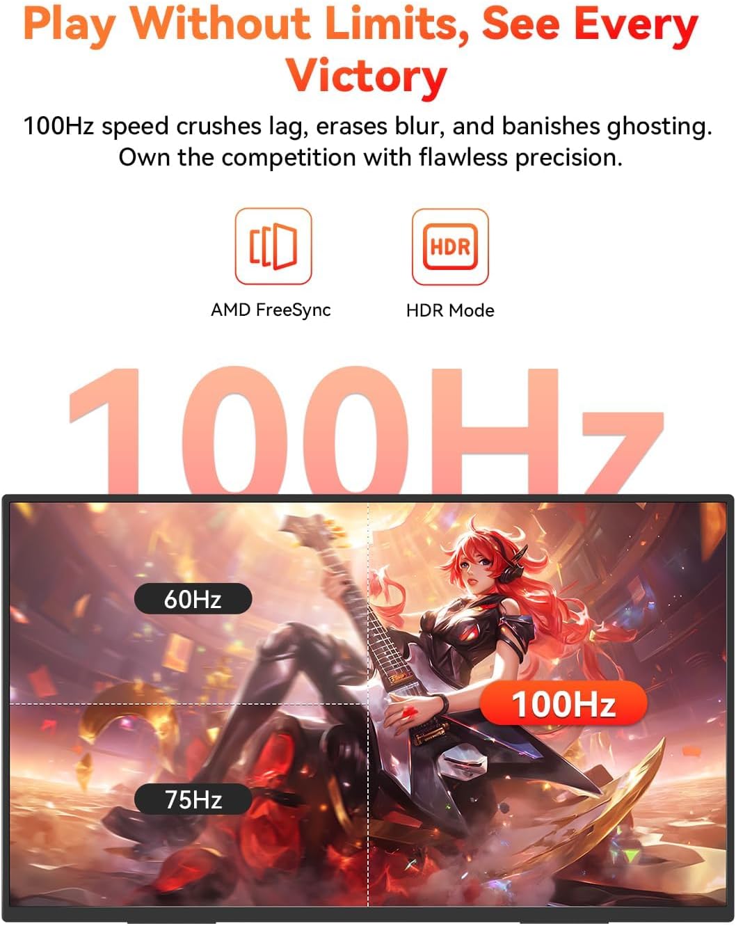 HotYeah 23.8' 100Hz Portable Monitor, 1080P FHD 100% sRGB IPS USB-C HDMI Large External Monitor, Home Gaming 2nd Screen w/180° Adjustable Kickstand for MacBook, Laptop, PC, Phone, Tablet, Switch, PS5