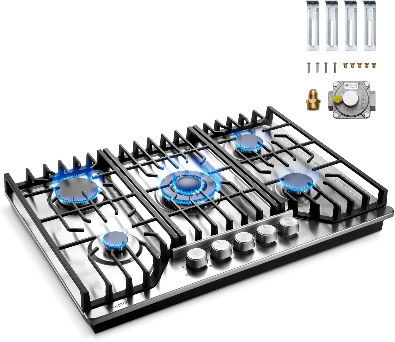 Gas Cooktop 30 inch with 5 Sealed Burners, Built-in Gas Stove Top Stainless Steel Propane Cooktop with Thermocouple Protection, NG/LPG Convertible