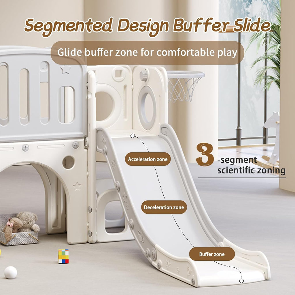 YUYUE 8 in 1 Toddler Slide,Kids Climber Slide with Storage Space and Non-Slip Steps,Indoor Outdoor Playset with Basketball Hoopa and Telescope,Slide for Toddlers 3+