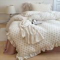 BuLuTu Azalea Floral Print Duvet Cover King Size, Chic Shabby Bedding Set 3 Pieces, Cotton Muslin Comforter Cover with Ruffles, Soft Lightweight Quilt Cover King, All Seasons