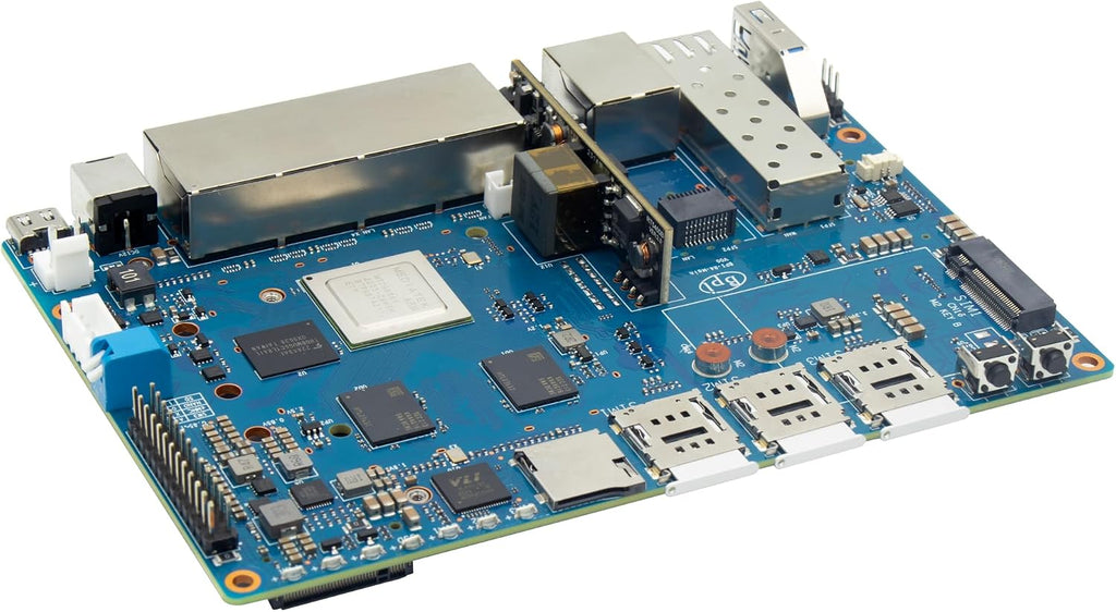 Banana Pi BPI-R4 WiFi 7 Wireless Dual-Band WiFi Router Board OpenWRT, with MediaTek MT7988A (Filogic 880) SoC, Support 2X 10GbE SFP and 4X GbE Gigabit Ethernet for NAS Smart Home Gateway (POE SET2)
