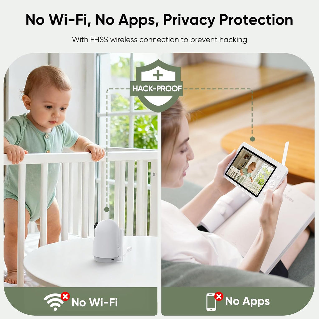bonoch Upgraded 1080P Baby Monitor with 2 Cameras, 7' MegaView Split Screen Baby Monitor No WiFi, Dual Video Monitor with Camera and Audio, 6000mAh, White Noise, 2 Way Audio, PTZ, Night Vision