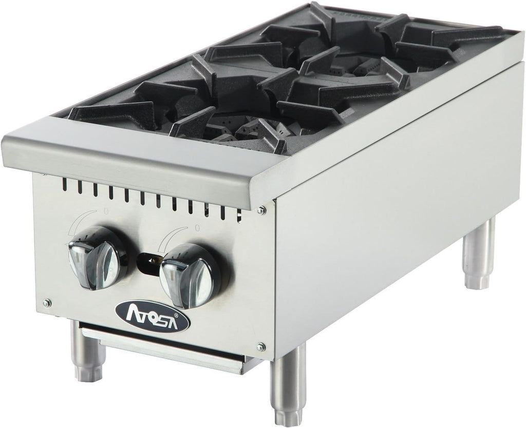 Atosa Commercial Countertop Hotplate, 2-Burner, Cast Iron Grates, Natural Gas, 12' (ACHP-2-NG)