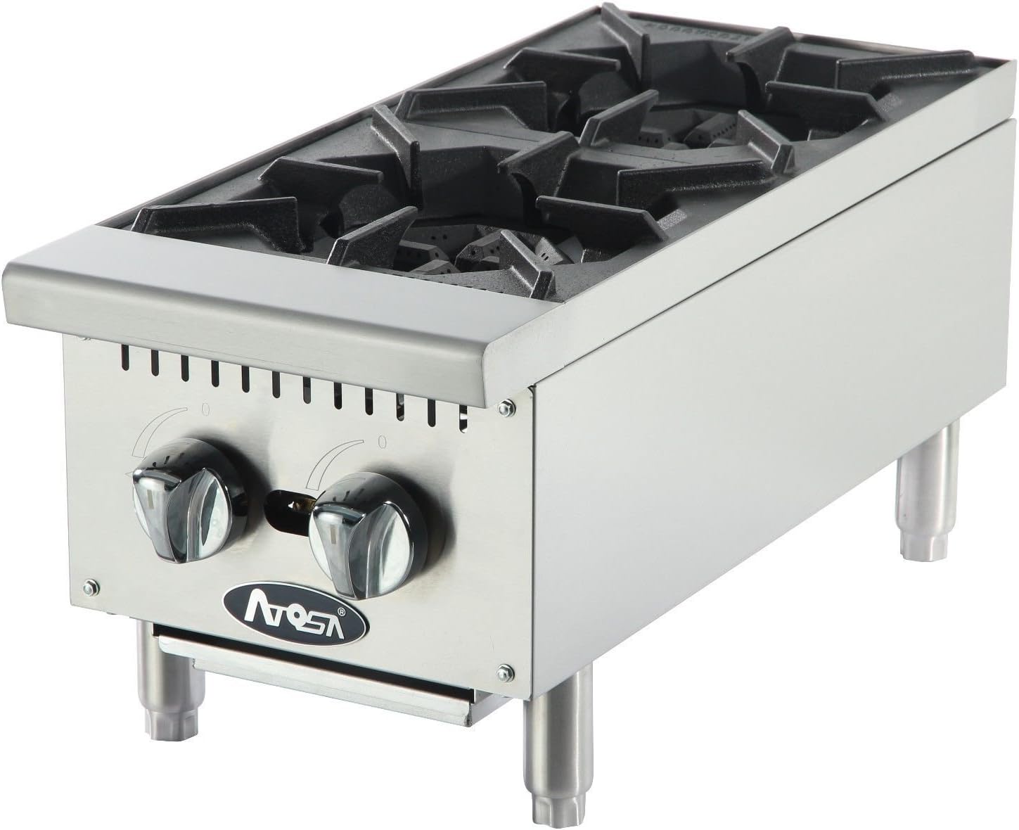 Atosa Commercial Countertop Hotplate, 2-Burner, Cast Iron Grates, Natural Gas, 12' (ACHP-2-NG)