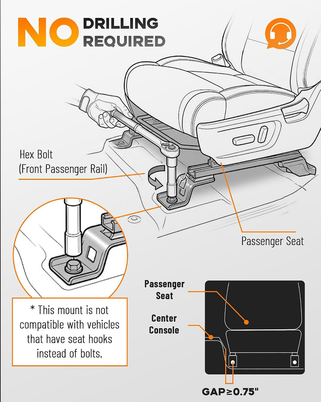 MELIPRON Truck Laptop Mount for Cars, Vans, Vehicles, No-Drill Computer Stand with Adjustable Height, Full Motion Swivel, Heavy-Duty Laptop Holder for Mobile Work